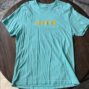 Hurley Men's Teal T-Shirt with Yellow Logo